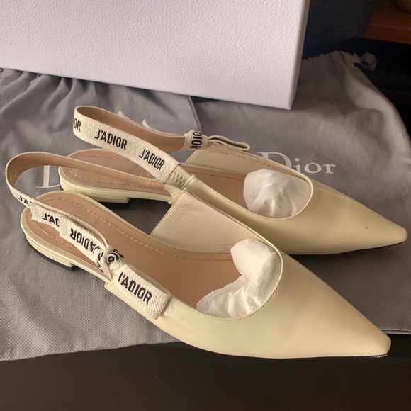 CHRISTIAN Dior J'adior Off White Slingback Flats⭐️ - Picture 4 of 11